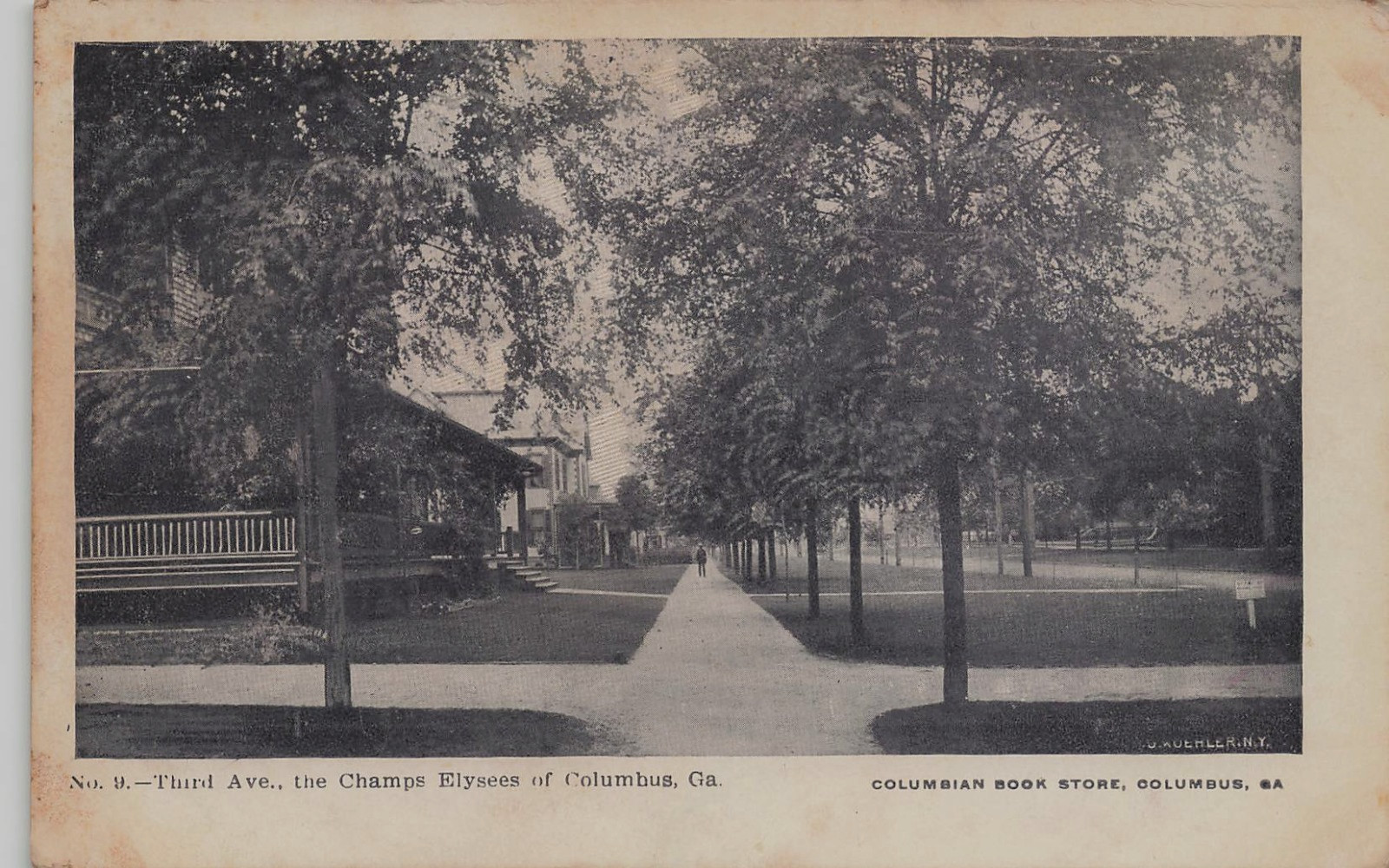 THIRD AVENUE STREET SCENE SHOWING HOUSES POSTCARD COLUMBUS GA GEORGIA 1907
