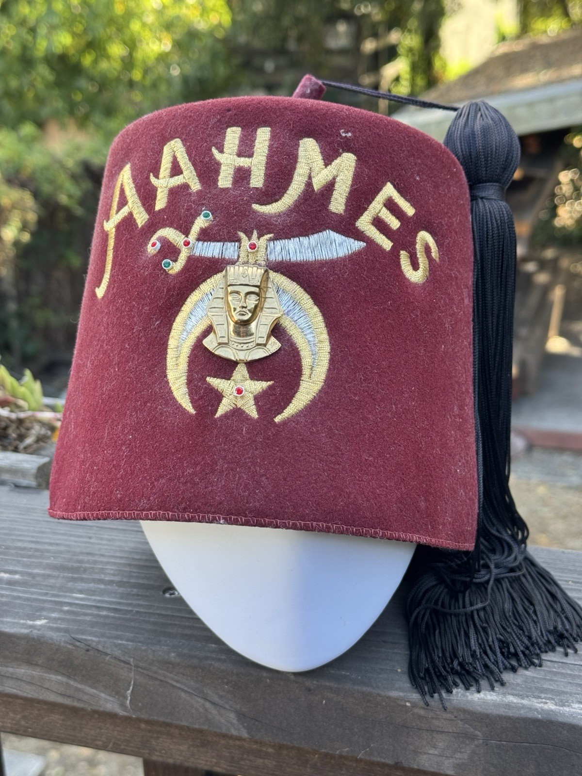 Vintage Freemason Fez Hat Mason Shriner AAHMES Cap/ D. Turin & Co