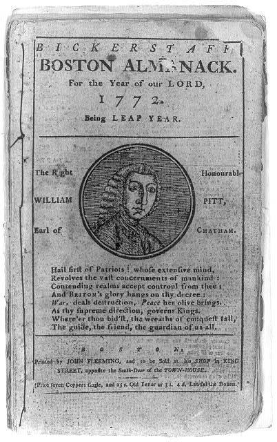 Photo:William Pitt Earl of Chatham Boston Almanack 1772 Portrait Print