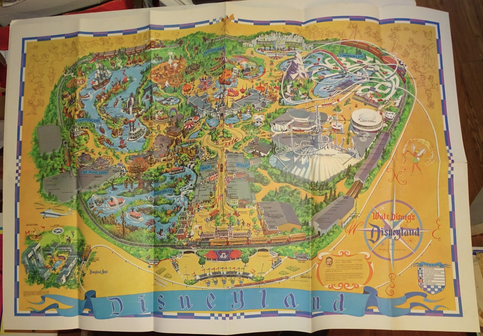 Vintage 1968 Disneyland Souvenir Wall Map Original Sam McKim 30x44 Poster