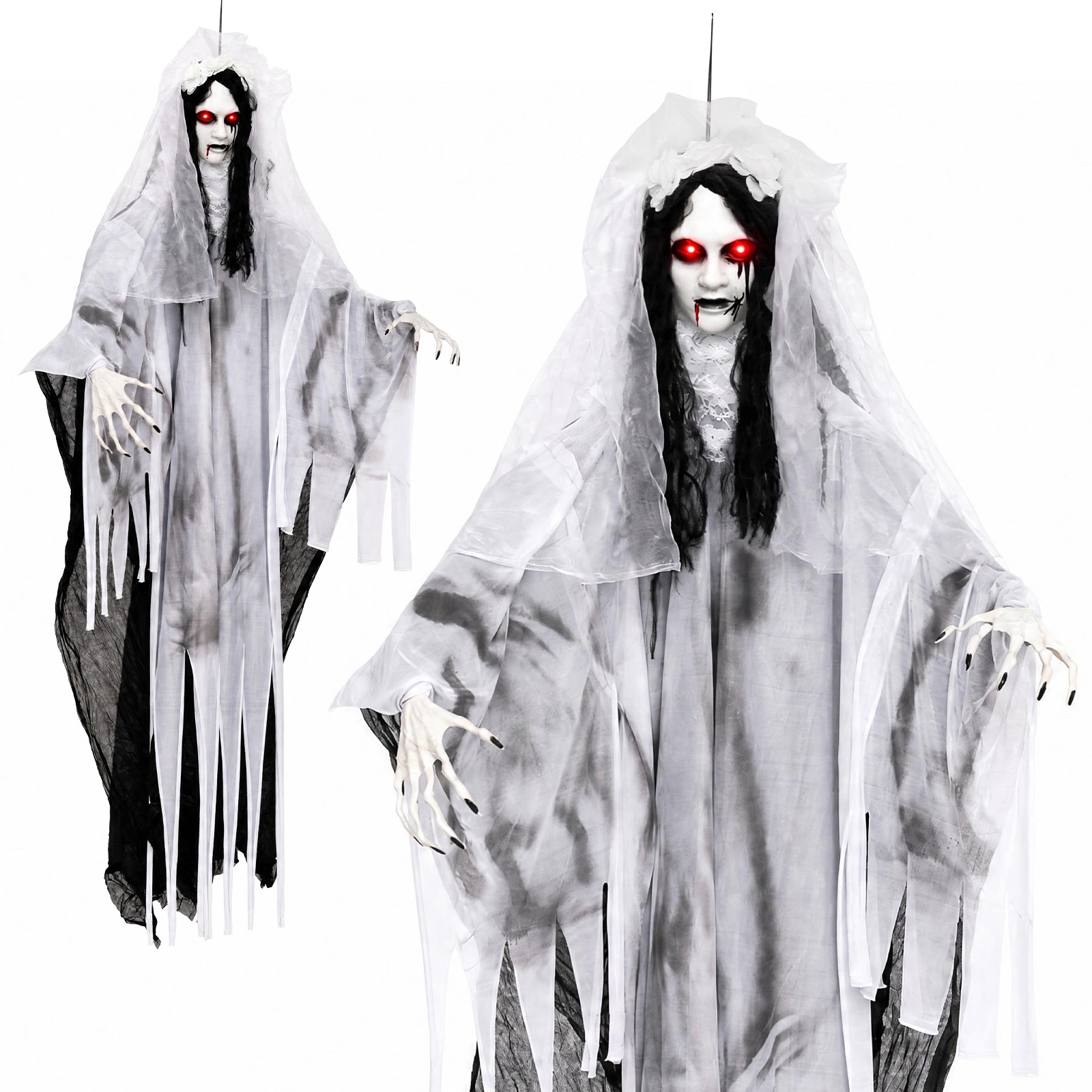 6 FT Animated Ghost Bride Halloween Decoration w/Creep Sound & Lighted Eyes