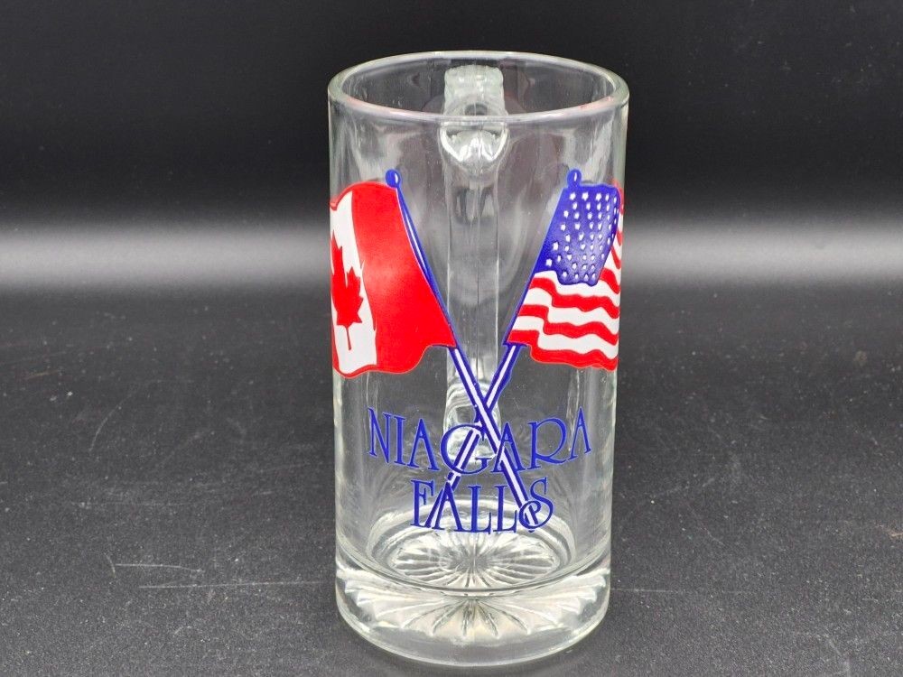 Vintage Niagara Falls Canadian Flag/American Flag Handled Glass