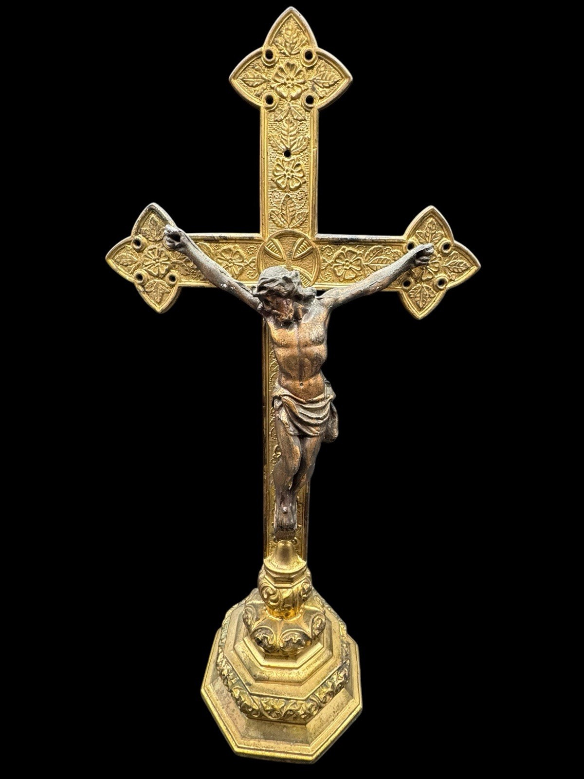 Antique Altar Cross 1927 Chalice Gold Metal 16\