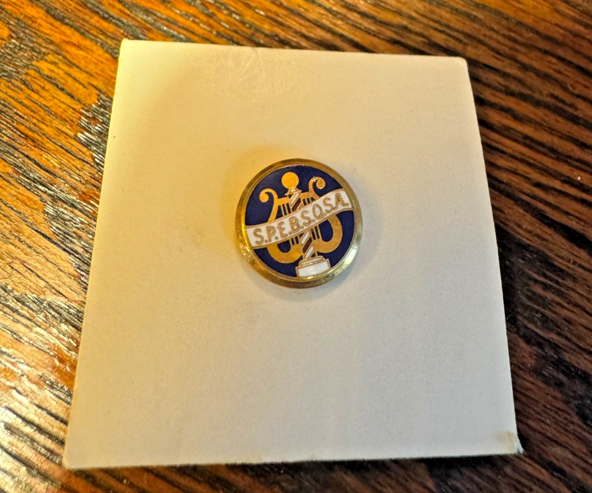 Vintage S.P.E.B.S.Q.S.A. Barbershop Harmony Society Lapel Pin–Barber Pole Music