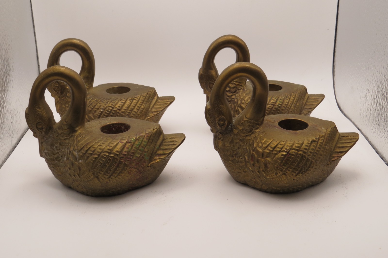 Vintage Set Of 4 Matching Brass Swan Candle Holders Metal Art Vintage Set Of 4 Matching Brass Swan Candle Holders Metal Art
