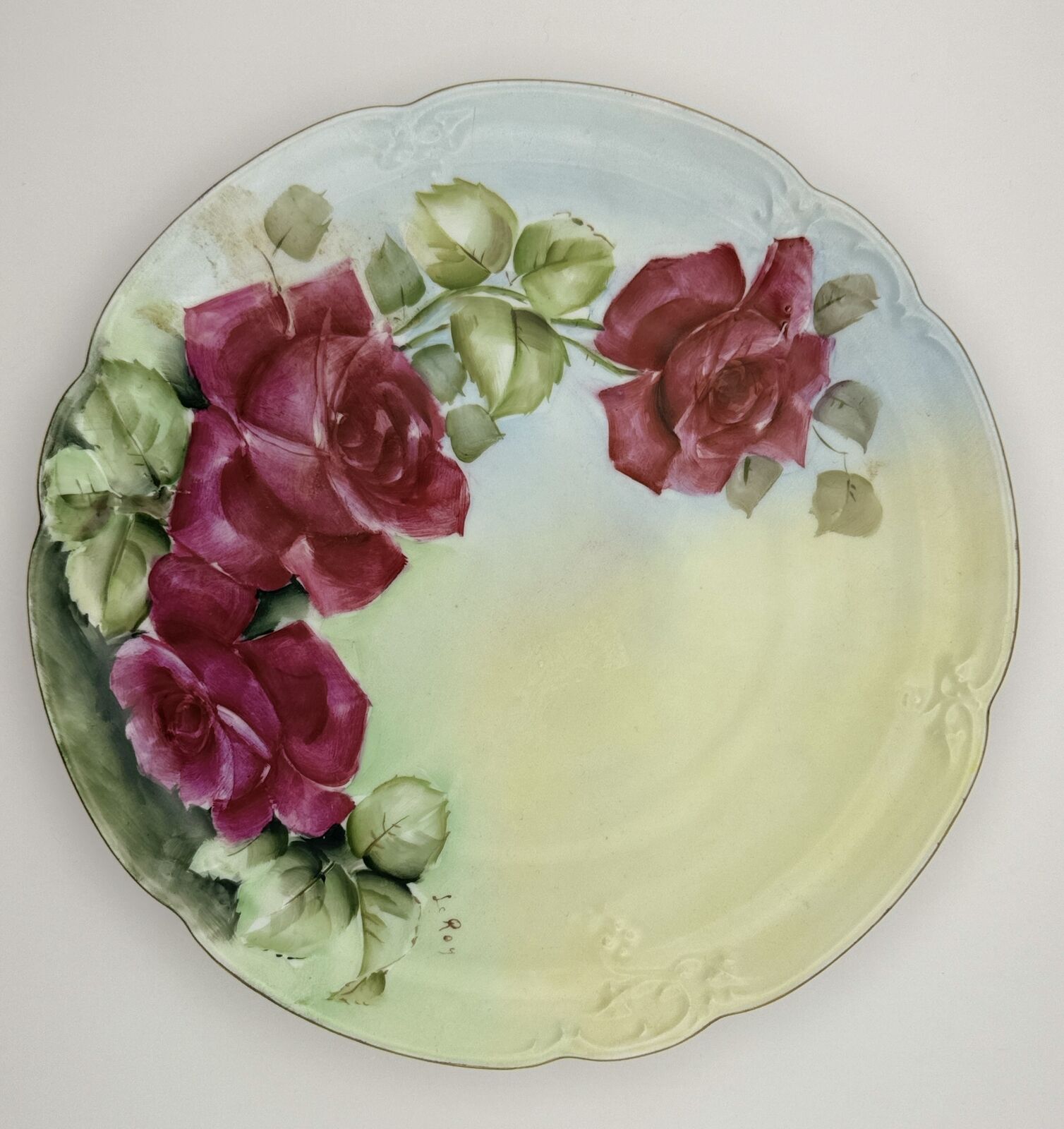 Rare Haviland D\'Arcy\'s Hand-Painted Plate by LeRoy with Red Roses Design