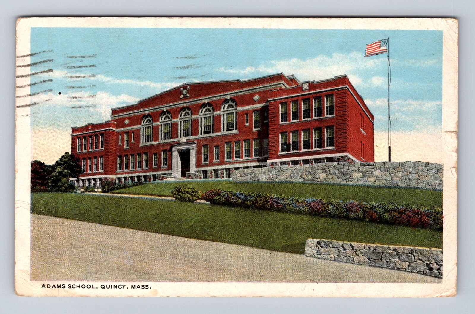 Quincy MA-Massachusetts, Adams School, Antique Vintage Souvenir Postcard