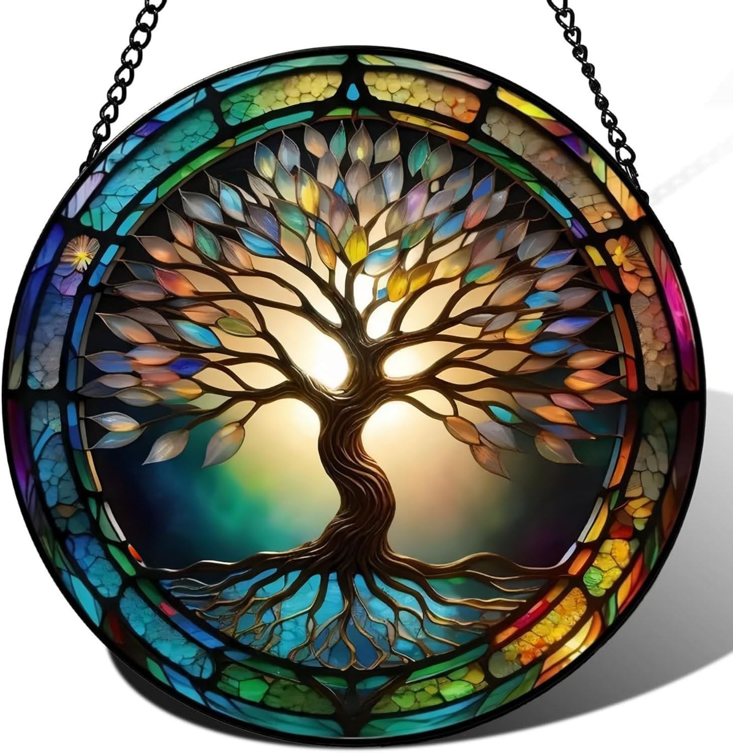 Colorful Tree of Life Suncatcher -7.9 in Stained Glass Window Hanging Catcher...