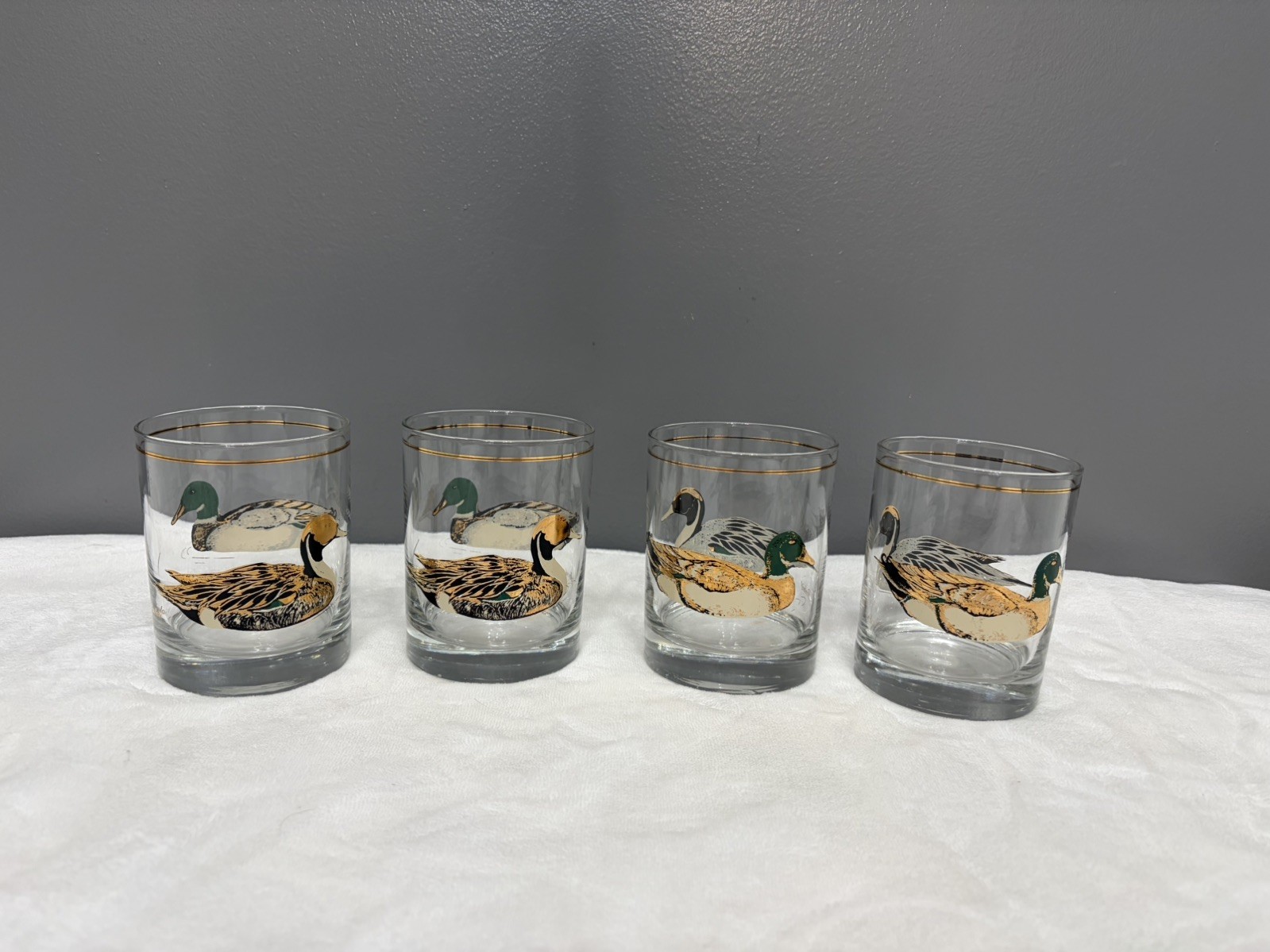 4 Vintage STOTTER Mallard Duck/Pintail Glasses Heavy Whiskey Lowball MCM 4\ 4 Vintage STOTTER Mallard Duck/Pintail Glasses Heavy Whiskey Lowball MCM 4\
