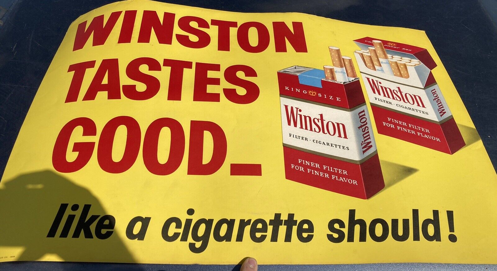 1959 WINSTON CIGARETTES Orginal SIGN POSTER Advertising  28”x 19” ORIGINAL-NICE