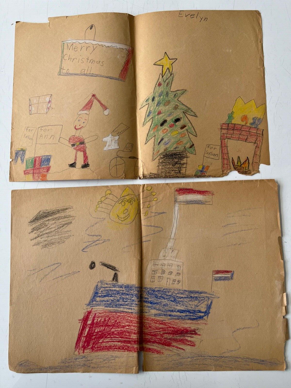 4 Super Sweet Vintage Children\'s Drawings  / 18 x 12