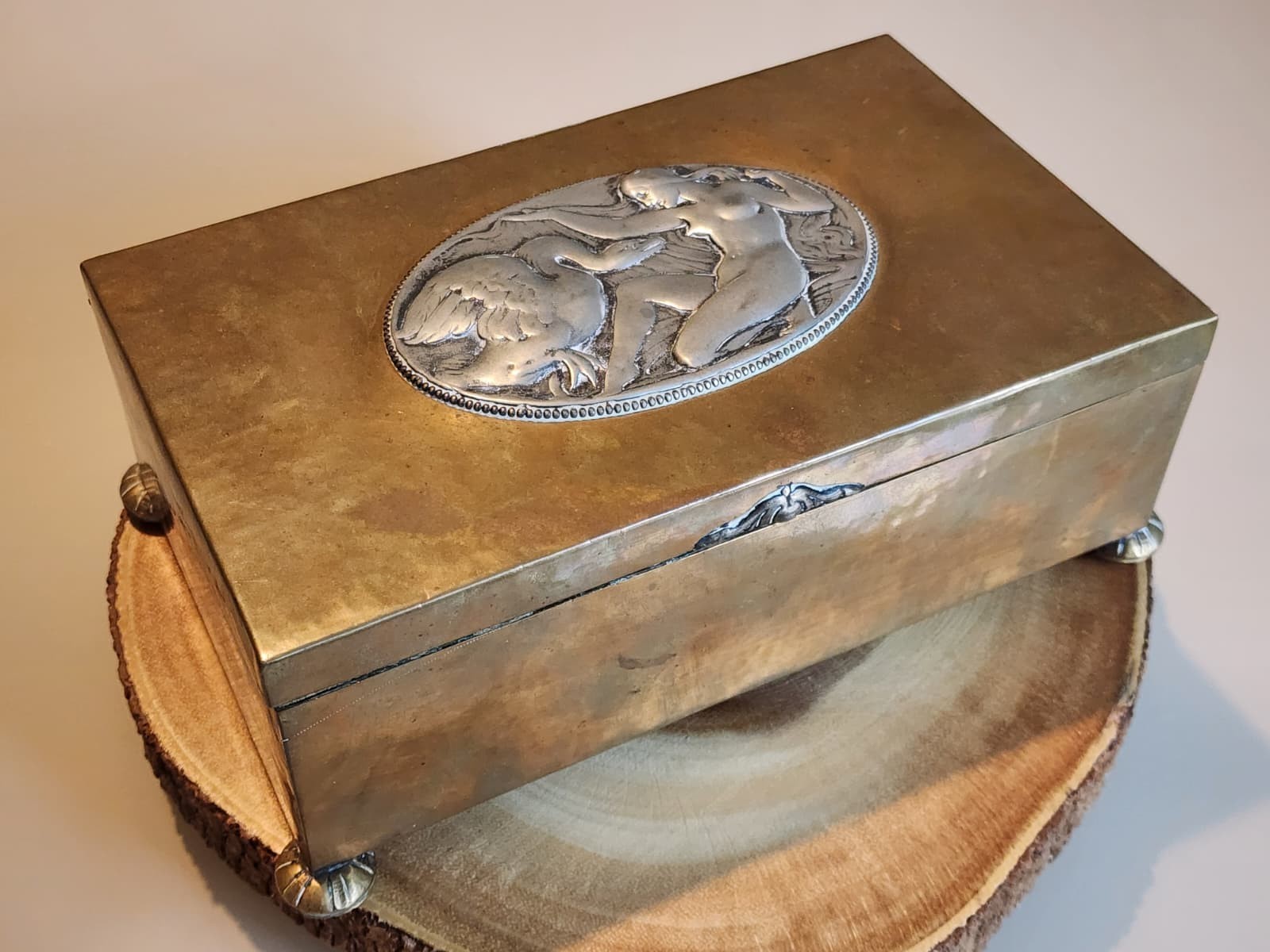 A. Dragsted Bronze Box Leda Swan Copenhagen Denmark 1930s Danish Art Deco