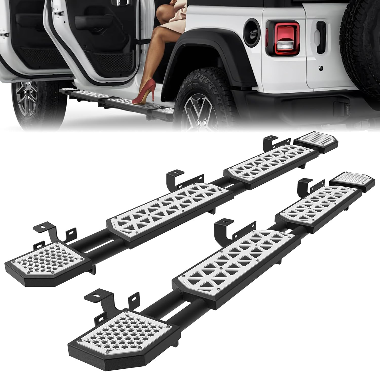 White Running Boards Fit for Jeep Wrangler JL 2018-2024 2025 2026 Side Steps for