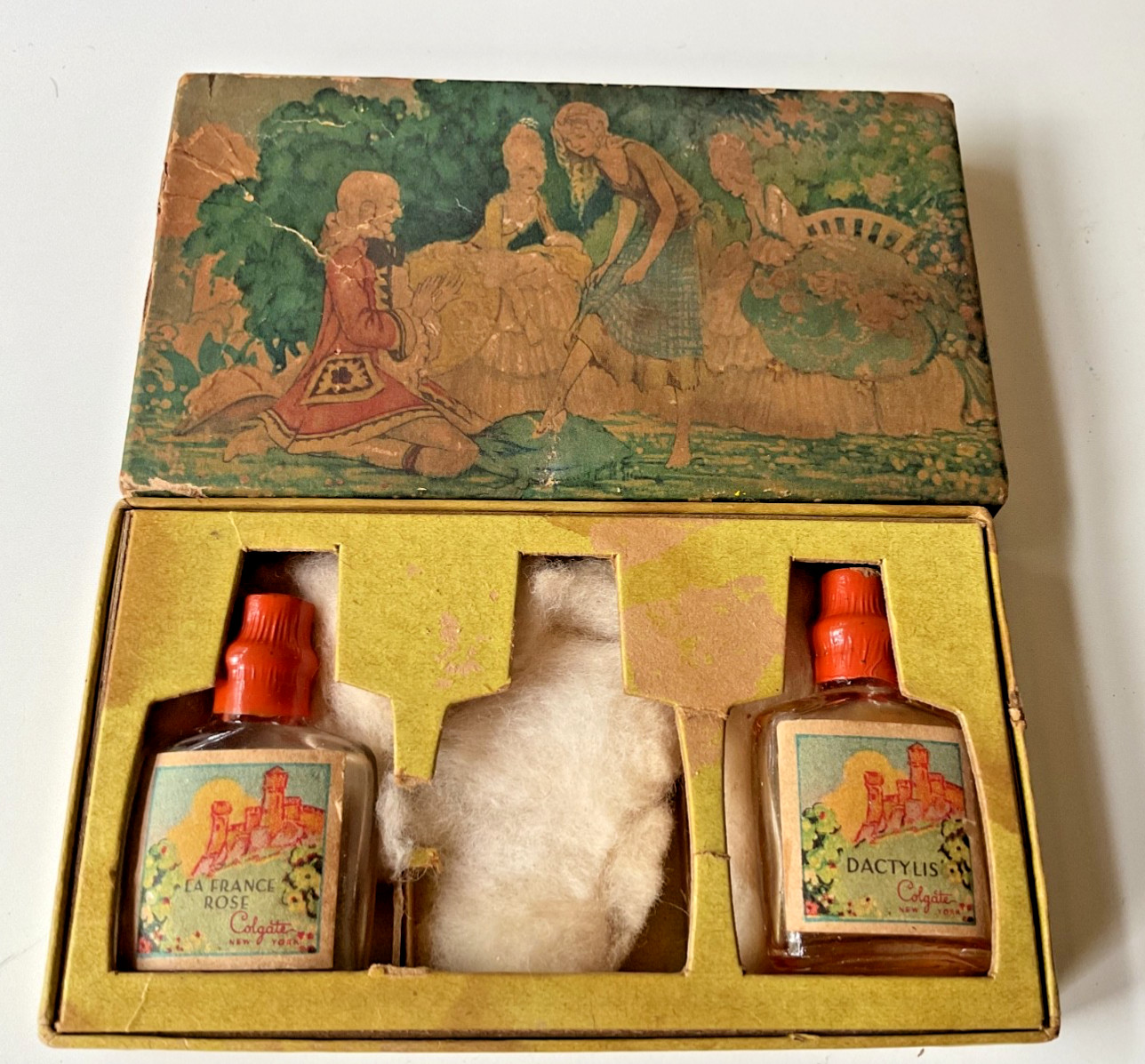RARE C. 1910 COLGATE THE GLASS SLIPPER MINIATURE PERFUMES BOX & 2 BOTTLES RARE C. 1910 COLGATE THE GLASS SLIPPER MINIATURE PERFUMES BOX & 2 BOTTLES