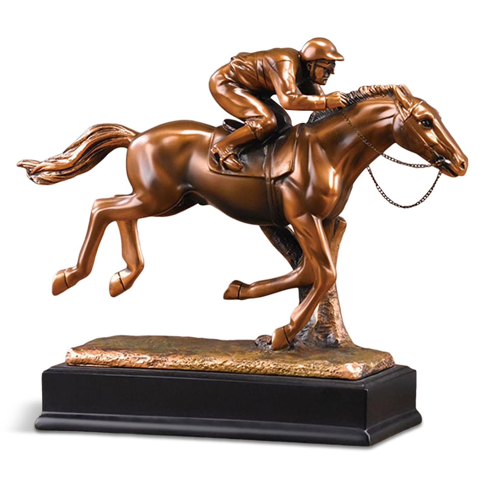 Marian Imports Jockey on Horse Bronze-Plated Resin Sculpture 12x3.5x9.5in Marian Imports Jockey on Horse Bronze-Plated Resin Sculpture 12x3.5x9.5in