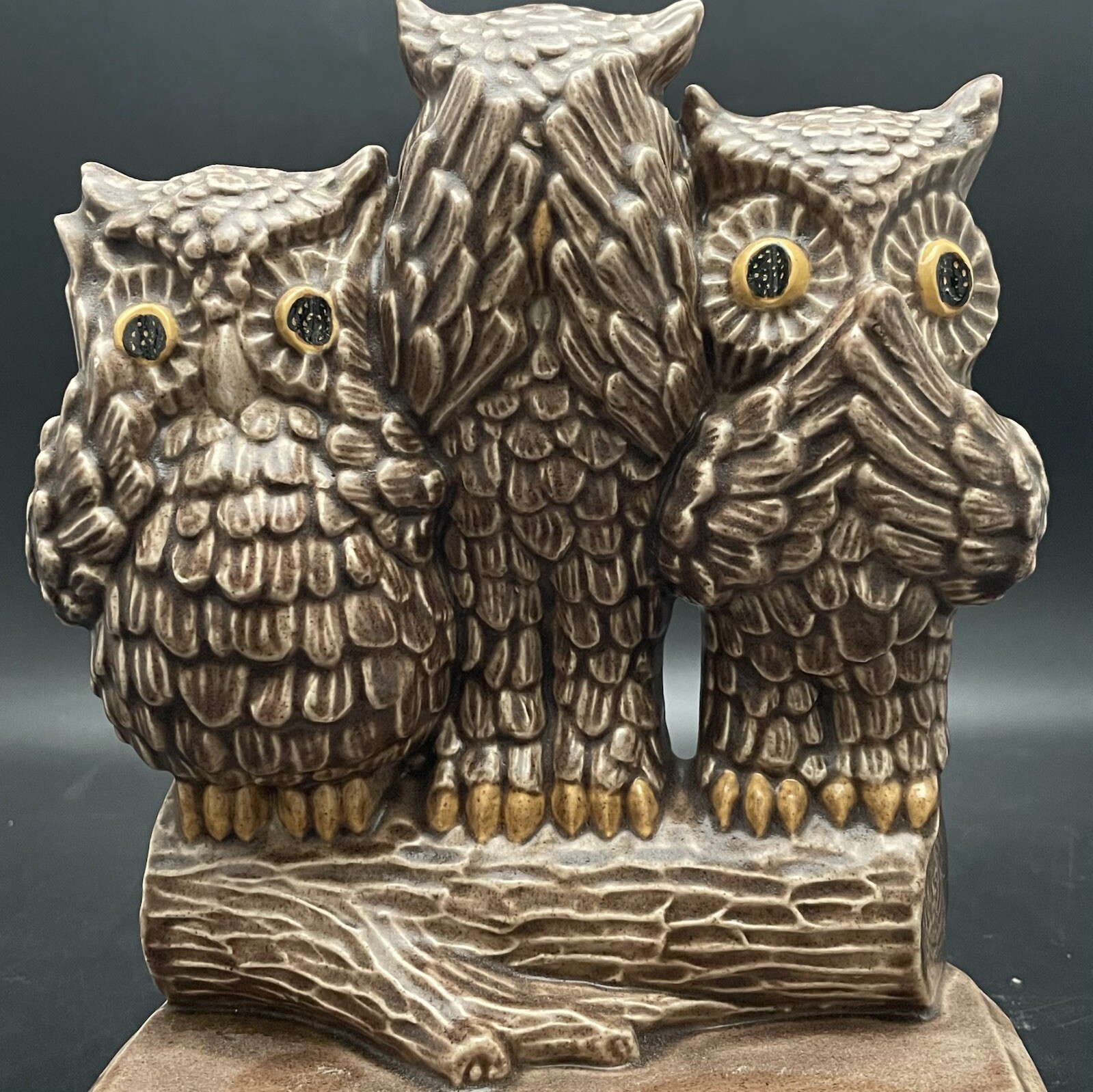 Arnel\'s Pottery Ceramic Hear No See No Speak No Evil Owls 1972 Made in USA 7.5\ Arnel\'s Pottery Ceramic Hear No See No Speak No Evil Owls 1972 Made in USA 7.5\