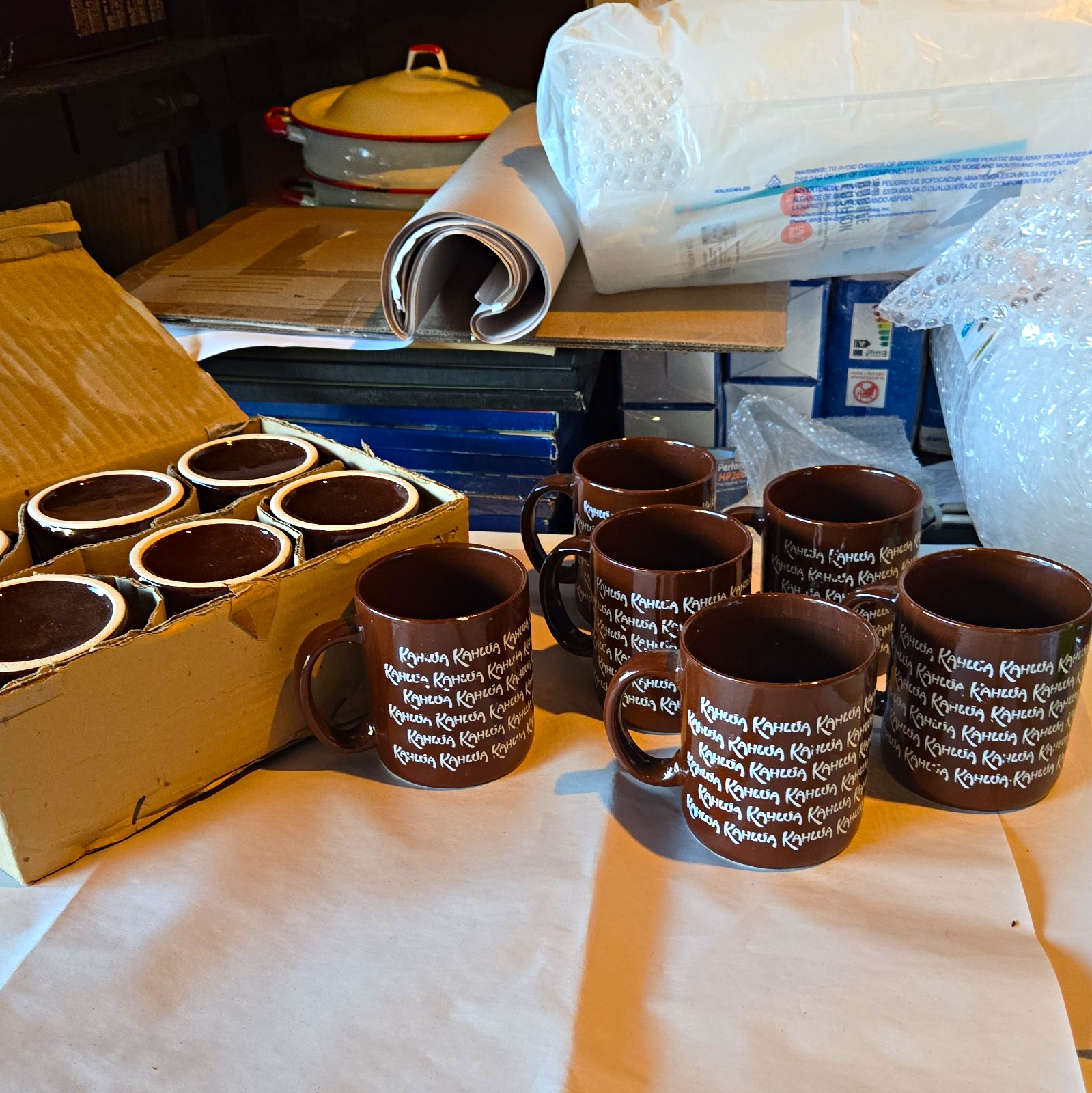 Kahlúa Brown Ceramic Advertising Coffee Mugs w/ White Logo Set of 12