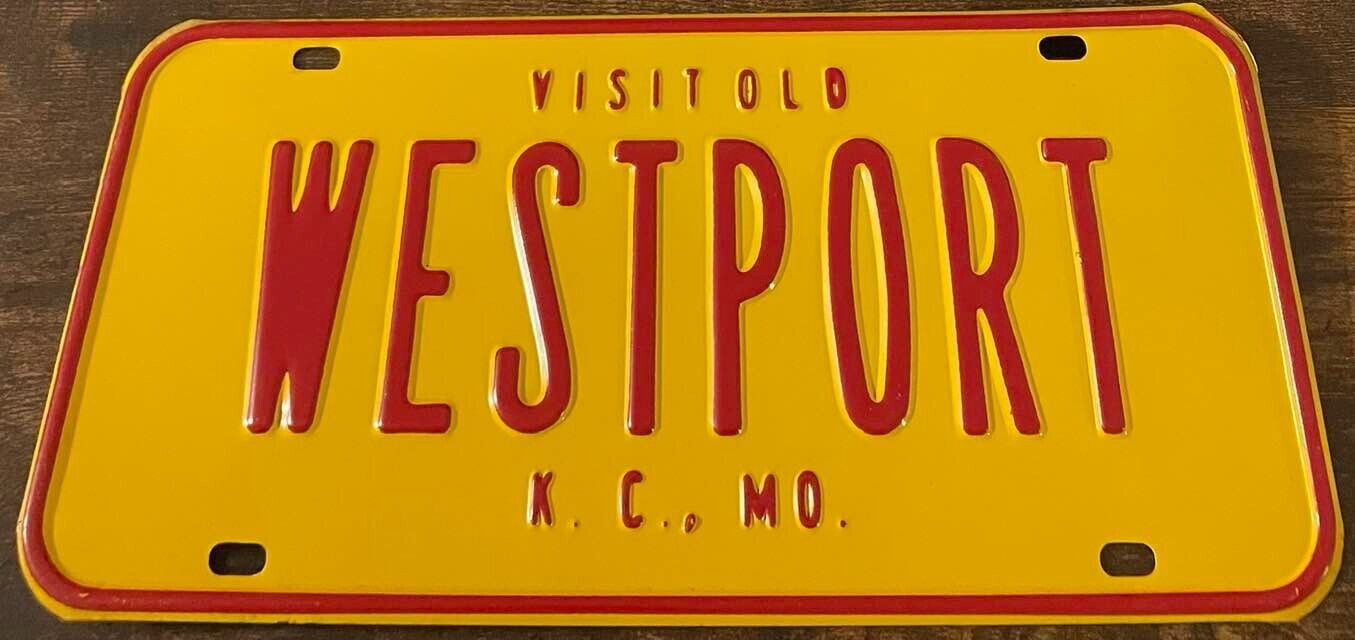 Vintage Visit Old Westport License Plate Kansas City Missouri STEEL