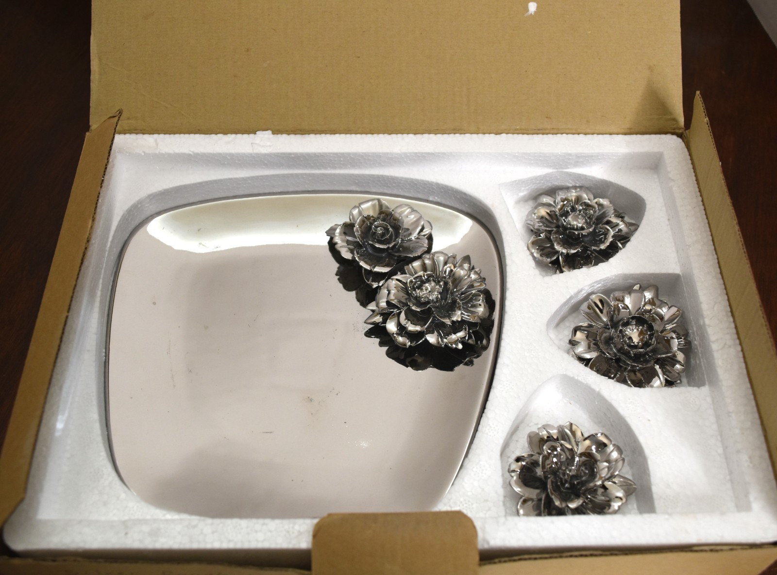 Vtg Rosalind Walshe Gold Canyon Mirrored Silver Plate Trinket Vanity Candle Tray
