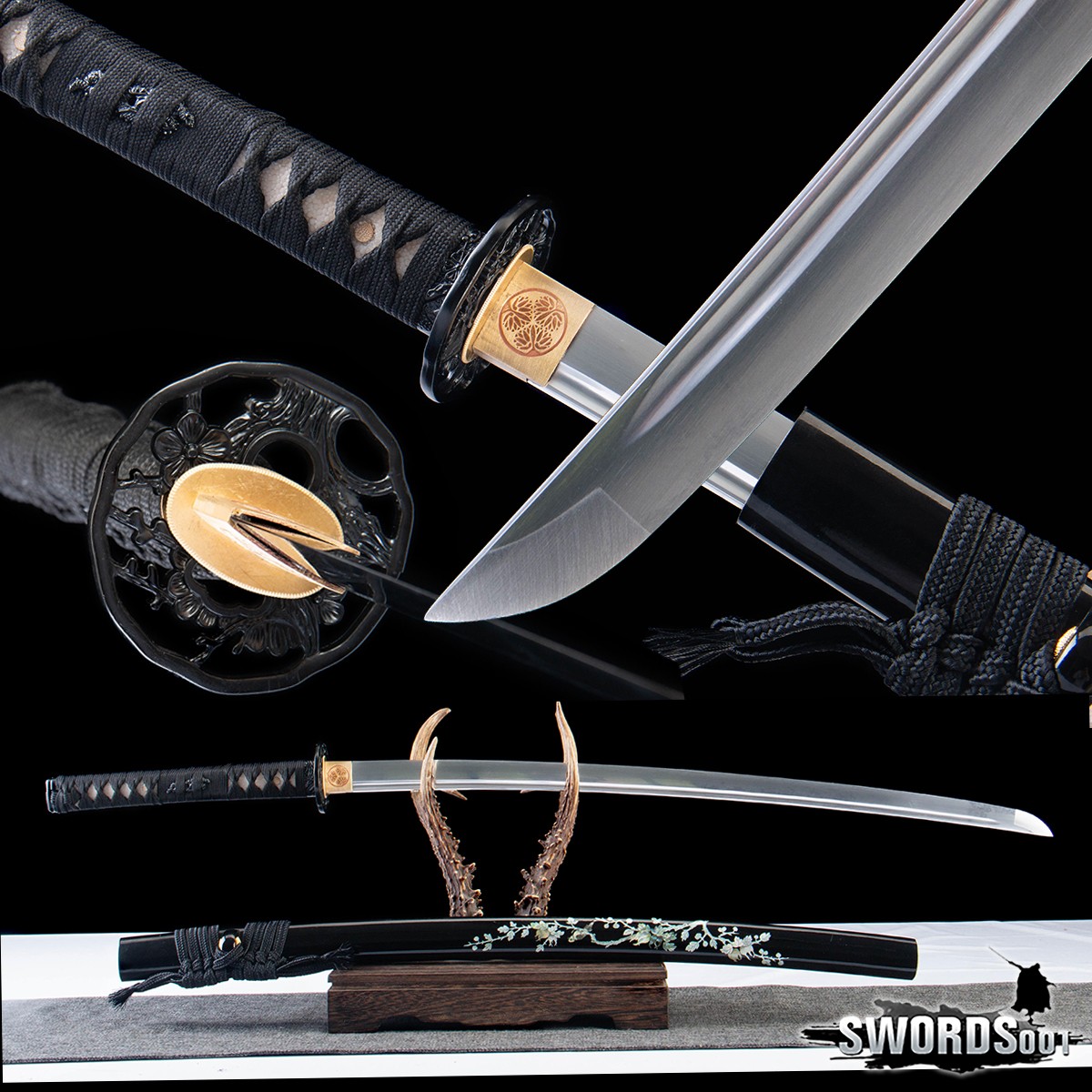 Black Katana Japanese Samurai Sword T10 Carbon Steel Functional Full Tang Sharp