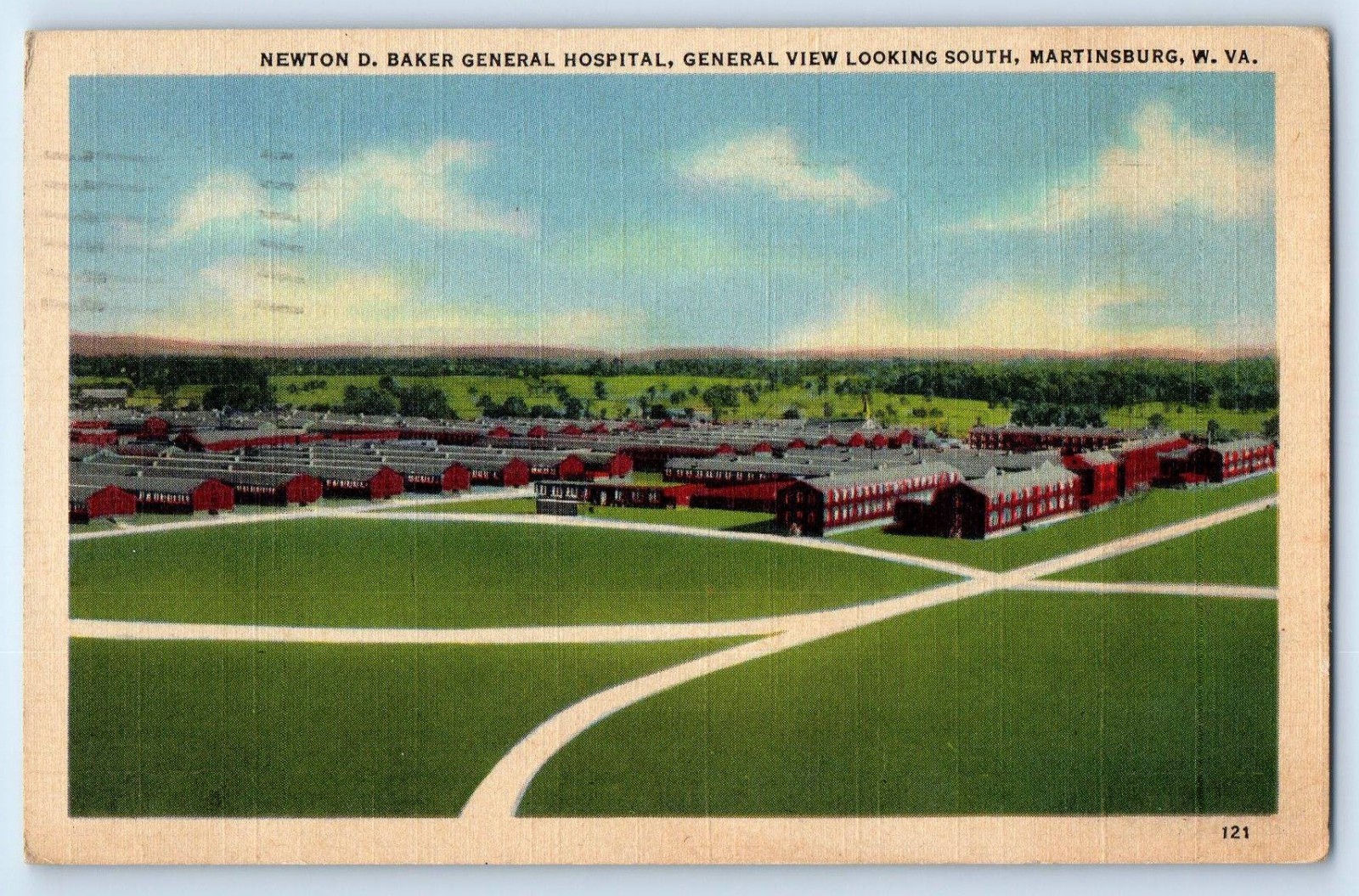 1945 Martinsburg West Virginia Postcard Newton Baker General Hospital View South