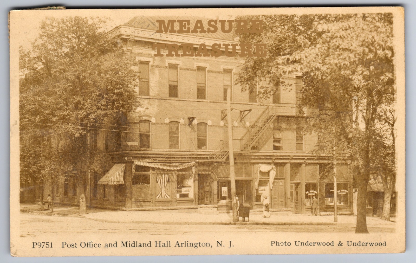 C.1920 RPPC ARLINGTON, NJ POST OFFICE, MIDLAND HALL PATRIOTIC PHOTO Postcard P95