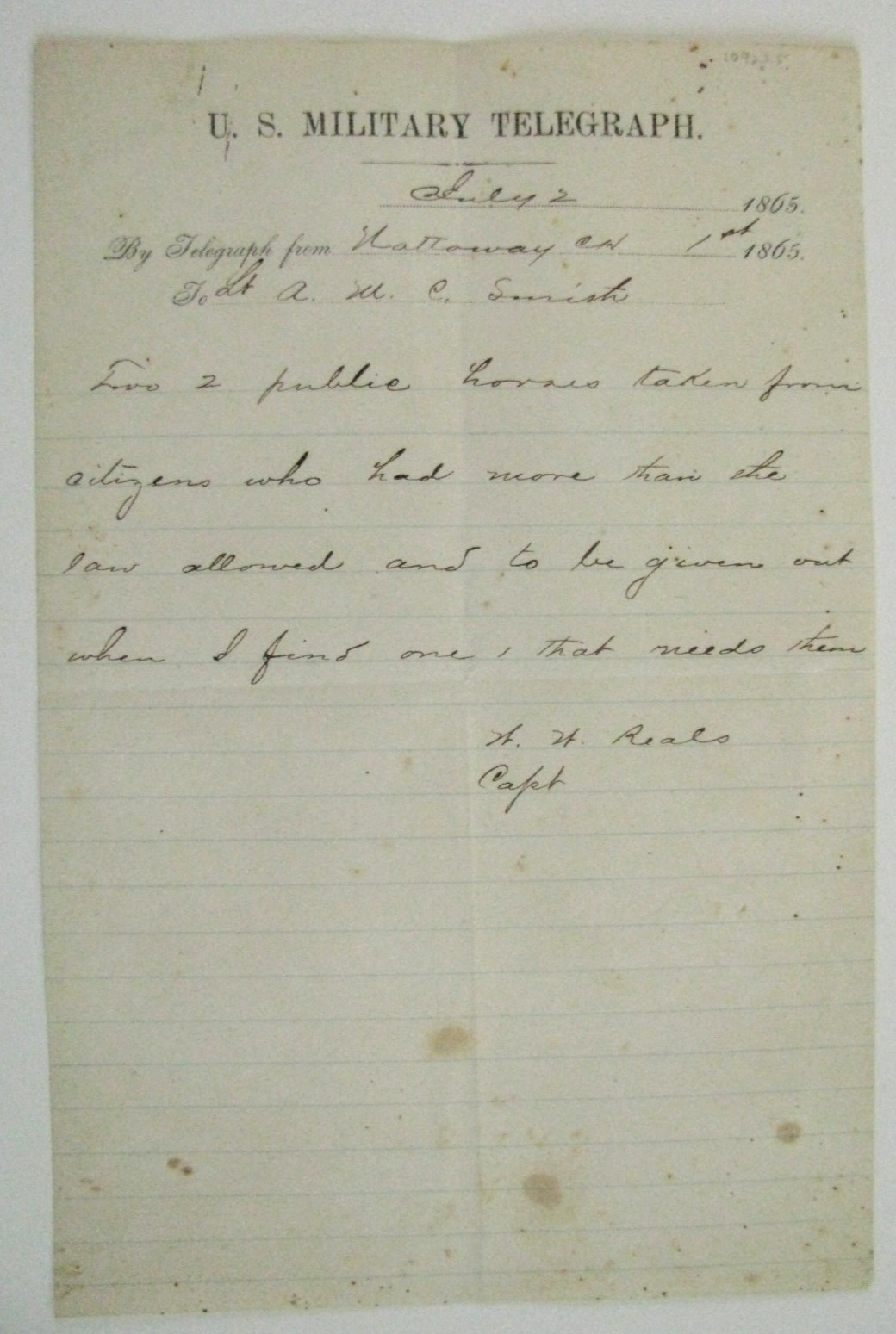 CIVIL WAR NOTTOWAY COURT HOUSE VIRGINIA US MILITARY TELEGRAPH 1865