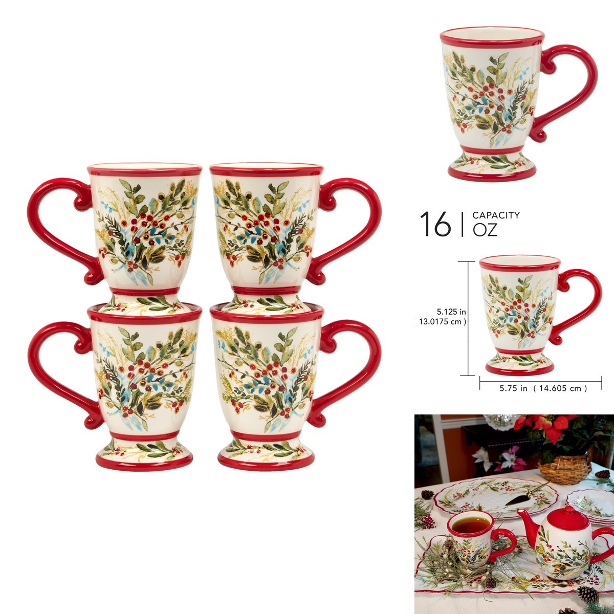 Certified International Christmas Gatherings 18 oz Mugs Set of 4