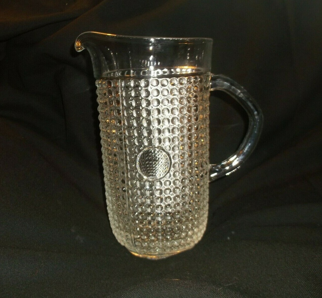 Clear Hobnail Glass Pitcher 56 oz Clear Circle Center