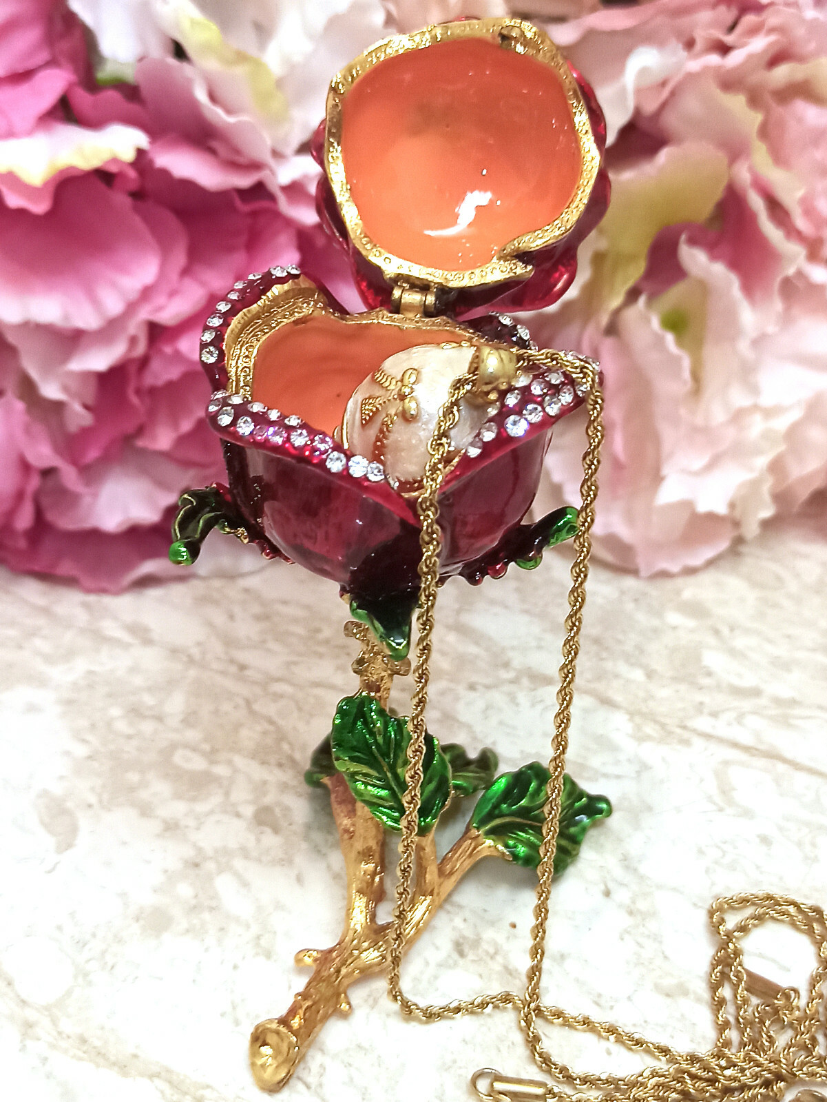 St Patrick\'s day gift Faberge egg Ring box Faberge Necklace 24k Gold HM