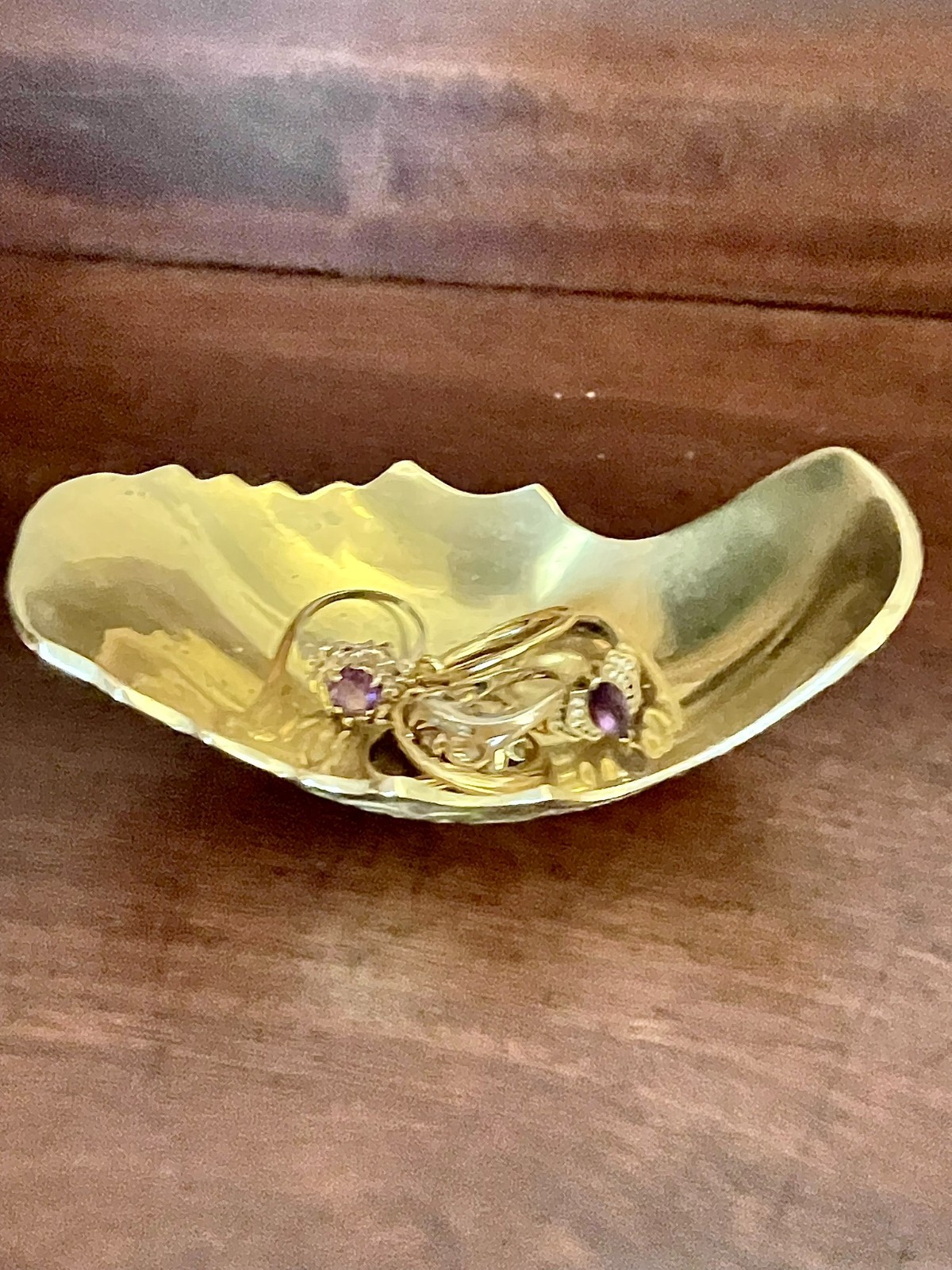 RARE ELEGANT MCM Carved Brass Sleigh Vanity Jewelry Dish 5.5\