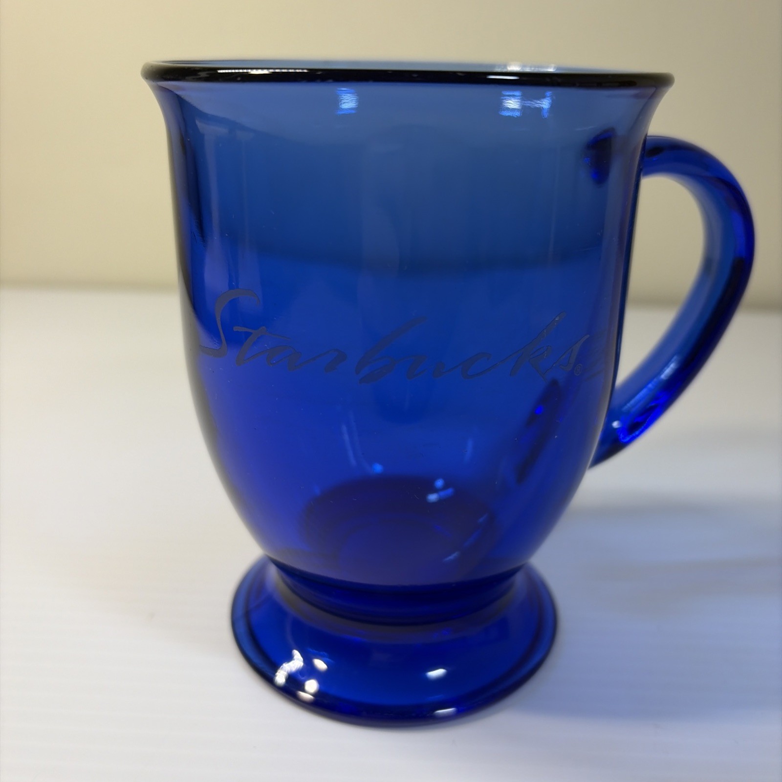 Starbucks Cobalt Blue Glass Beverage Coffee Mug  14 Oz
