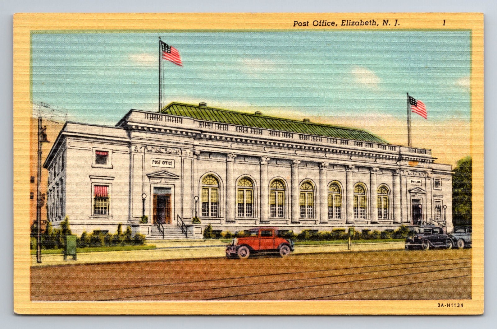 NJ, Elizabeth, Post Office, Vintage Postcard