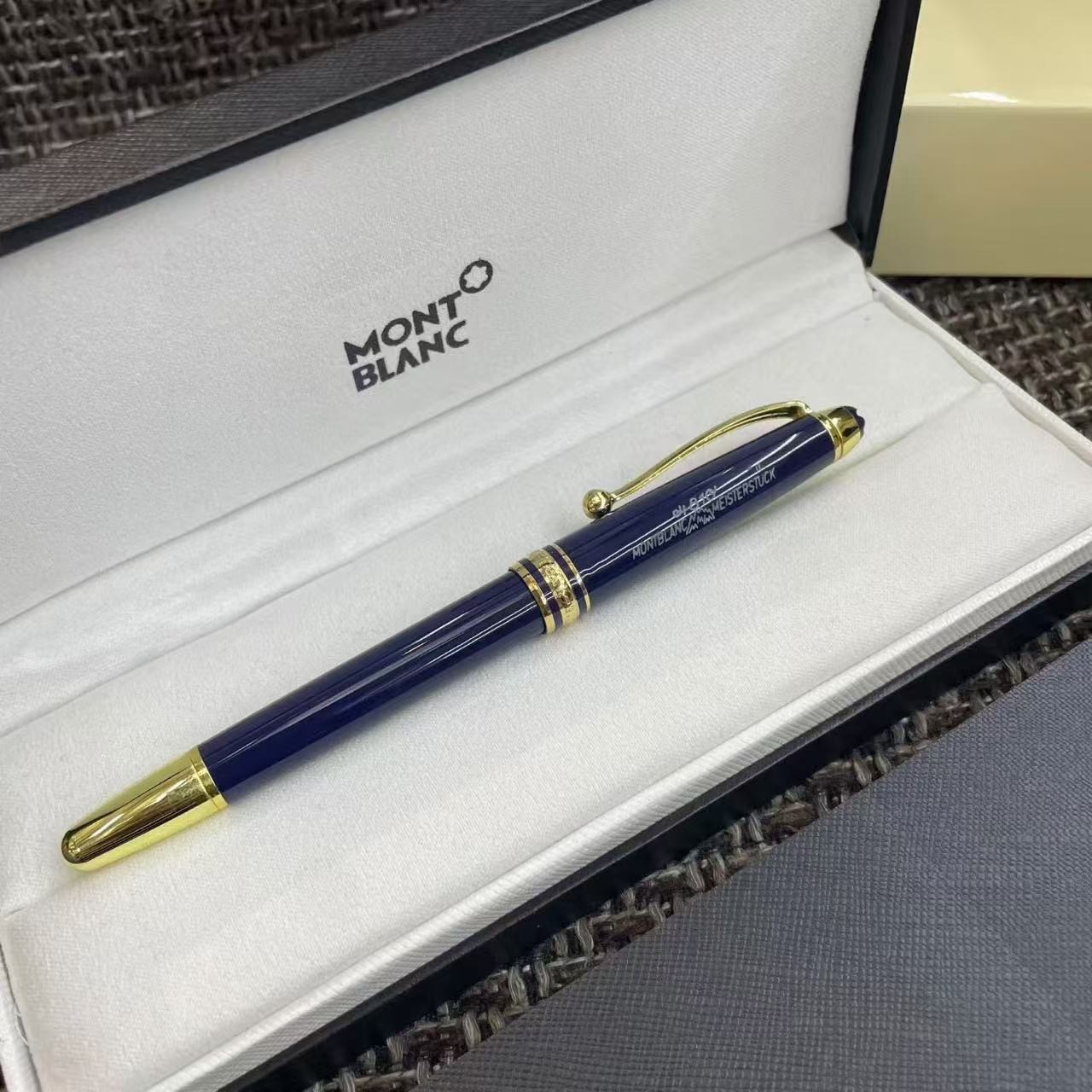 New Montblanc Meisterstuck 163 Rollerball Pen Blue/Gold w/ Gift Box