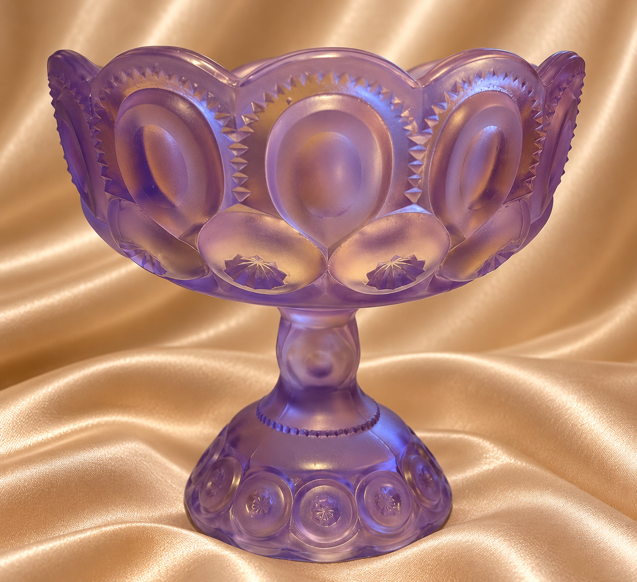 OOAK Lavender Satin Moon and Star Pedestal Compote 6” Art Glass