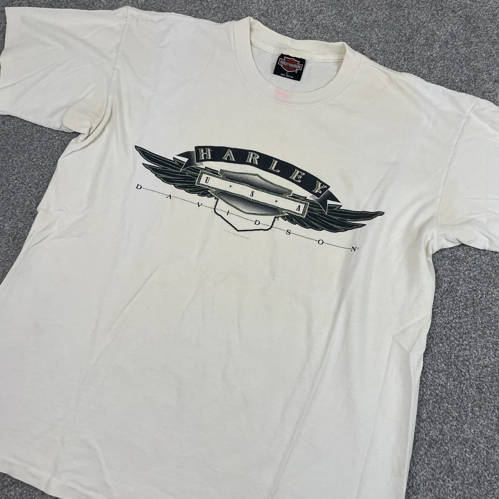 Harley Davidson T Shirt Mens L USA 90s 1994 Vintage Y2K Ann Arbor MI Eagle White