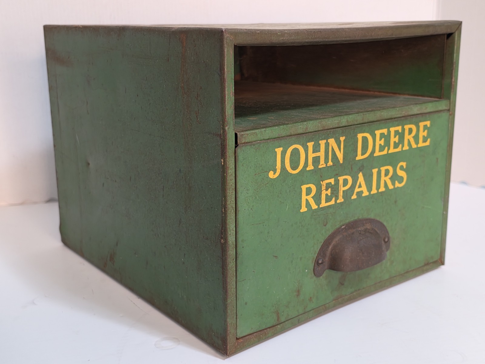 Metal JOHN DEERE Dealer Repairs Card Box File Vintage Advertising Old Original 