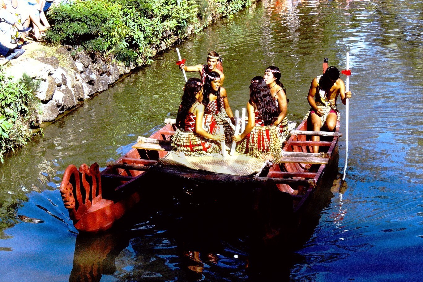 Women on Boat in Pageant of the Long Canoes, Laie Oahu Hawaii: 1970\'s 35mm Slide