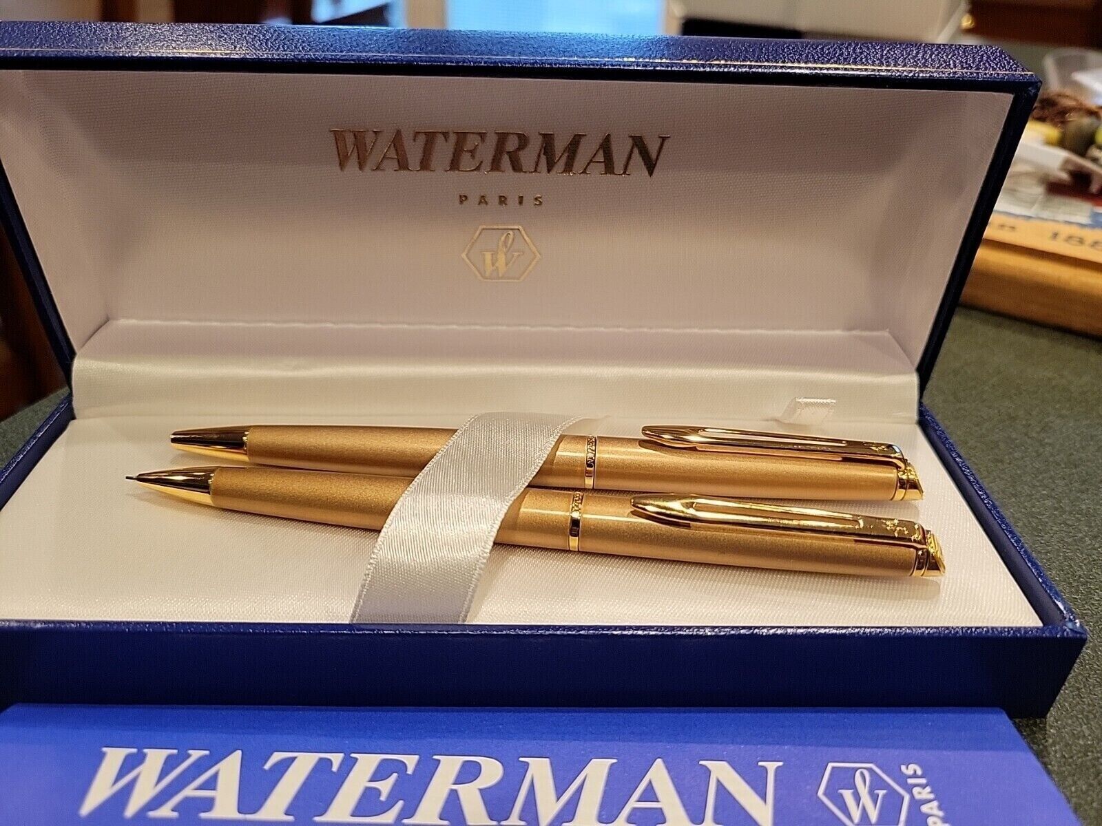 Waterman Gold Hemisphere Set Ballpoint Pen & 0.5 Pencil New In Box  Engraved aam