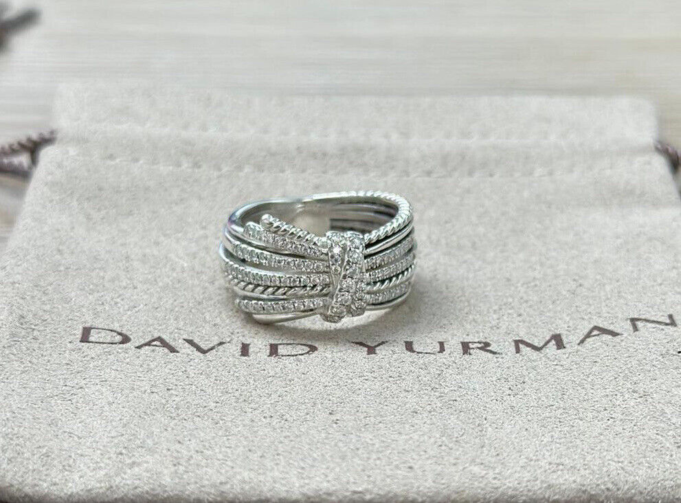 David Yurman Sterling Silver 925 Angelika 15mm Pave .67ct Diamond Ring Size 8