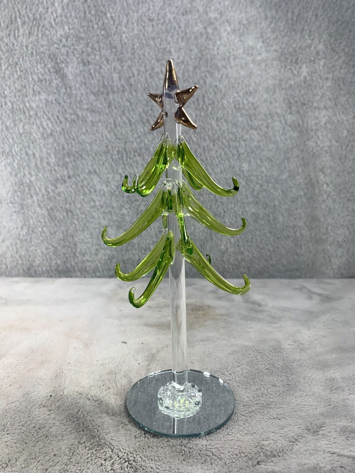 Hand Blown Green Christmas Tree Mirror Base Gold Star