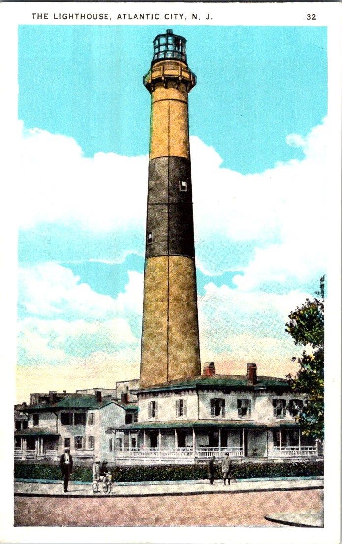 1910-20's THE ABSECON LIGHTHOUSE HOUSES PEOPLE ATLANTIC CITY NJ ANTIQUE POSTCARD