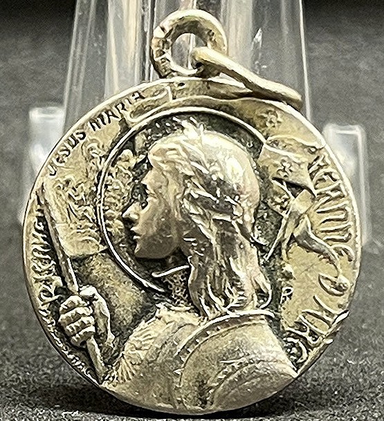 by Lasserre France 1920´ antique Jesus Mary Joan of Arc silver medal beautiful by Lasserre France 1920´ antique Jesus Mary Joan of Arc silver medal beautiful