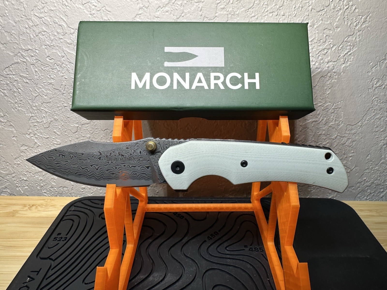 Bladebox Damascus Monarch EDC Knife Folder D2 G10 White New 7 1/2 Inches Overall