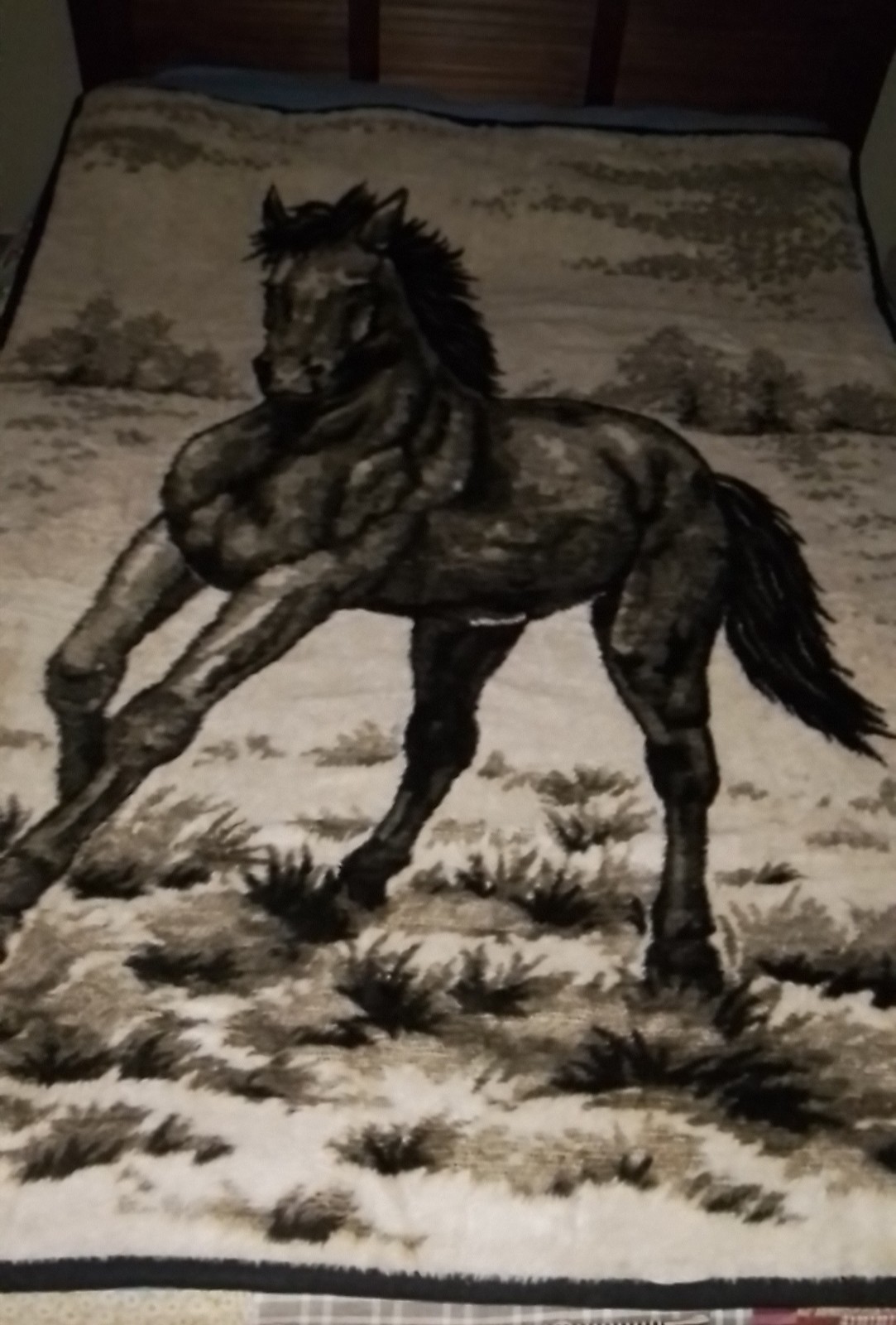 VTG Cannon Ibena Reverseable BLACK BEAUTY Horse 60 X 80 Plush Blanket/Throw New