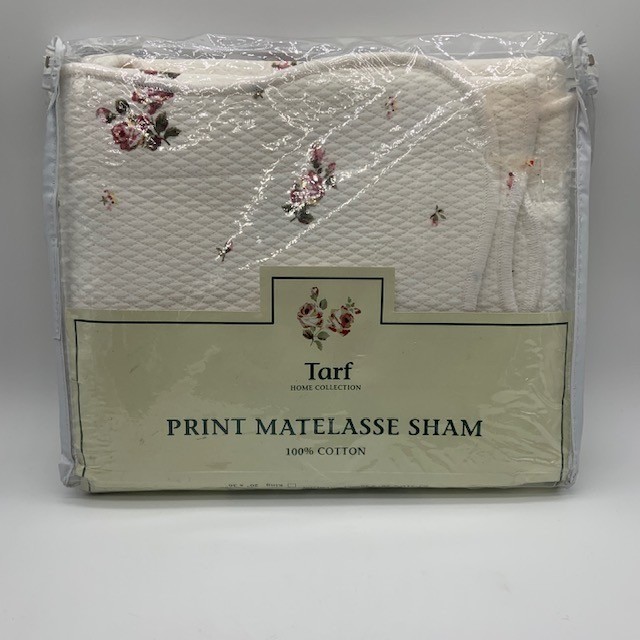 Shabby Chic Cotton Matelasse Pillow Sham Cottagecore Roses Romantic Portugal