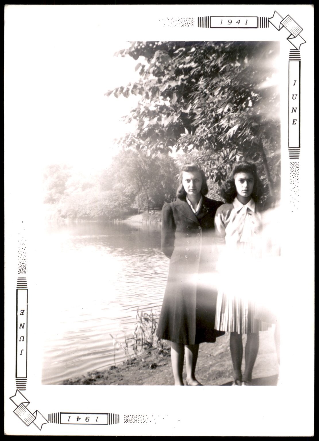 Two Women 1941 Snapshot Photograph Lake River Vintage Americana