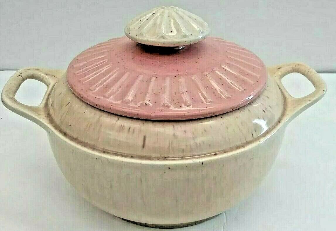 Vintage Pink Bean Pot Pottery  Crock With Lid Made in the USA 6\