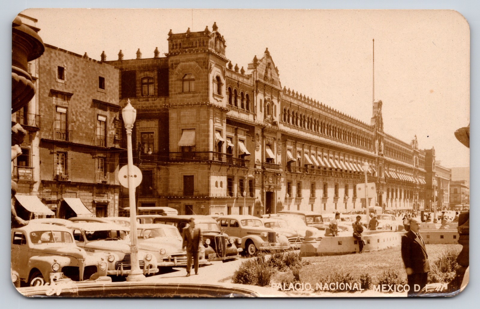 The National Palace or Palacio Nacional in Mexico City with 1950s Cars RPPC