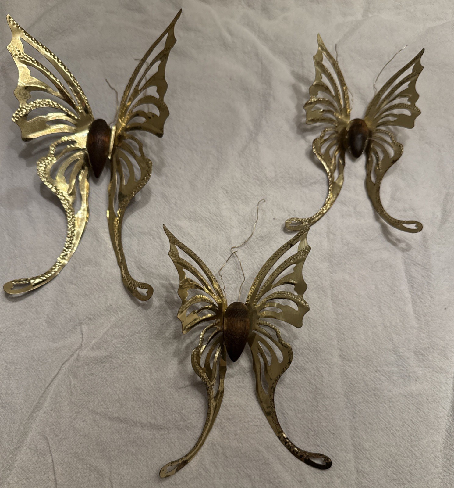 Trio Vintage Homco Home Interiors Brass Gold Butterflies Wood Bodies Wall Decor